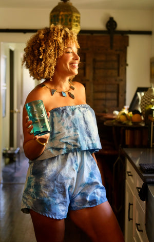 Ibiza Linen Romper Tie Dye - Ocean Eyes
