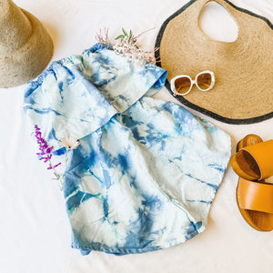 Ibiza Linen Romper Tie Dye - Faded Blue Skies