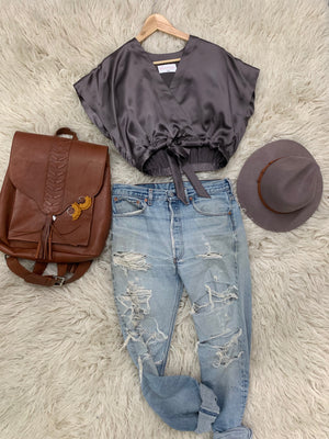 känsla Silk Wrap Top, in Charcoal