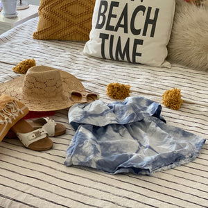 Ibiza Linen Romper Tie Dye - Faded Blue Skies