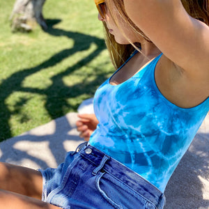 Day Dreamin’ Low Back Bodysuit - Tie Dye Teal Sea