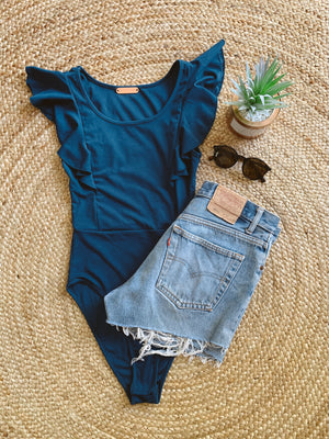 Wild bodysuit in fall frills - Deep Sea