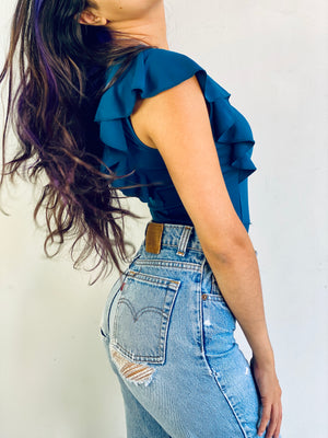Wild bodysuit in fall frills - Deep Sea