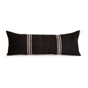 Viti - Long Lumbar Indian Wool Pillow Cover - Black